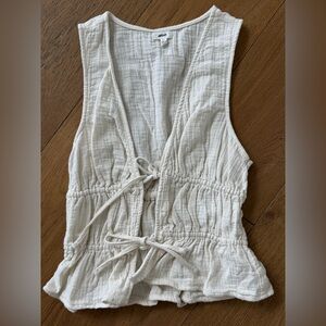 aerie Cream Textured Sleeveless Tie-Front Top